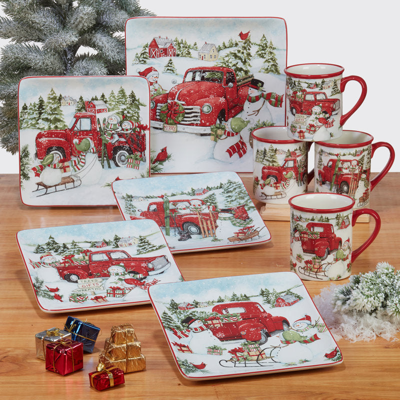 Conjunto Louças porcelana Estampa de Natal 16 peças - Serviço para 04 Pessoas