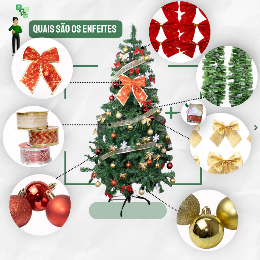 Árvore De Natal Completa Decorada + 60 Enfeites